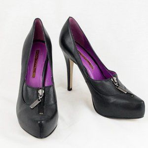 Studio TMLS Zip Front Black Leather Stiletto High Heel Shoes Platform Pumps 9.5